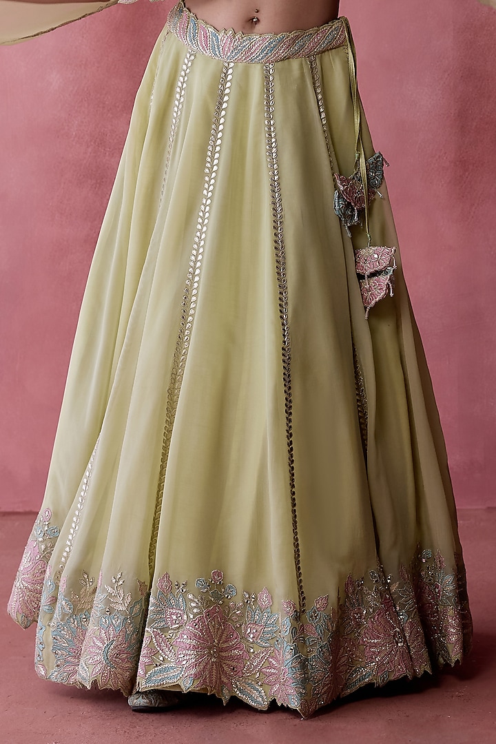 Green Organza Mirror Embroidered Jacket Wedding Lehenga Set by Suhino at Pernia's Pop Up Shop