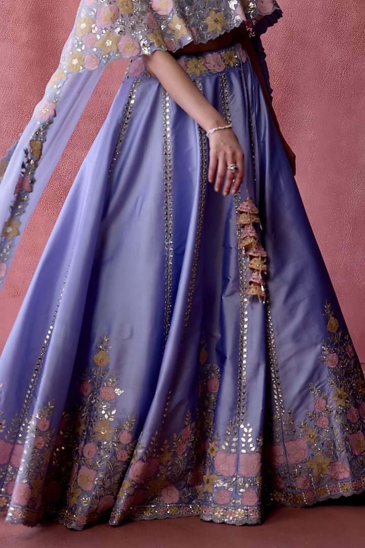 Violet Slub Silk & Organza Resham Embroidered Jacket Wedding Lehenga Set by Suhino at Pernia's Pop Up Shop