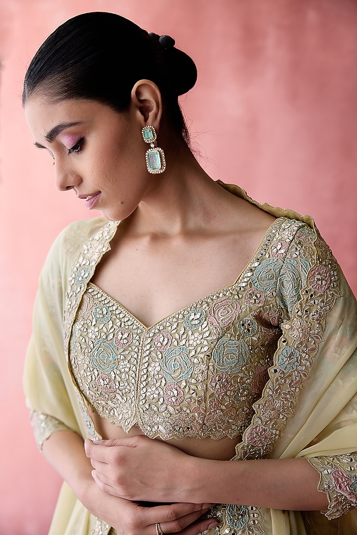 Green Organza Mirror Embroidered Wedding Lehenga Set by Suhino at Pernia's Pop Up Shop