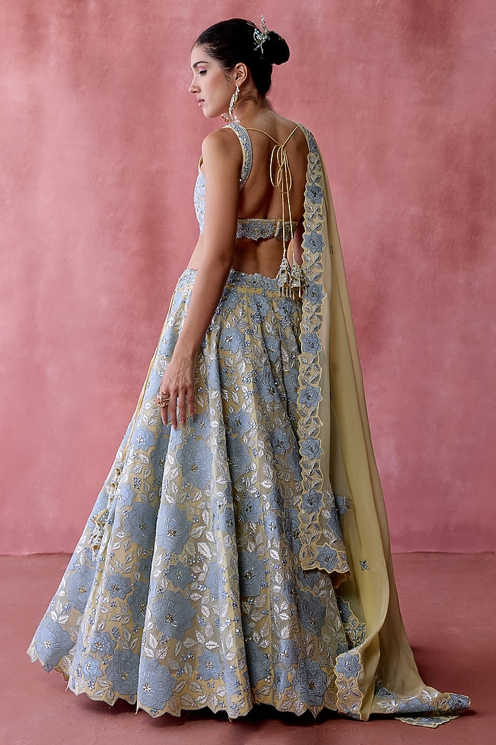Yellow Organza Gota & Resham Embroidered Wedding Lehenga Set by Suhino at Pernia's Pop Up Shop