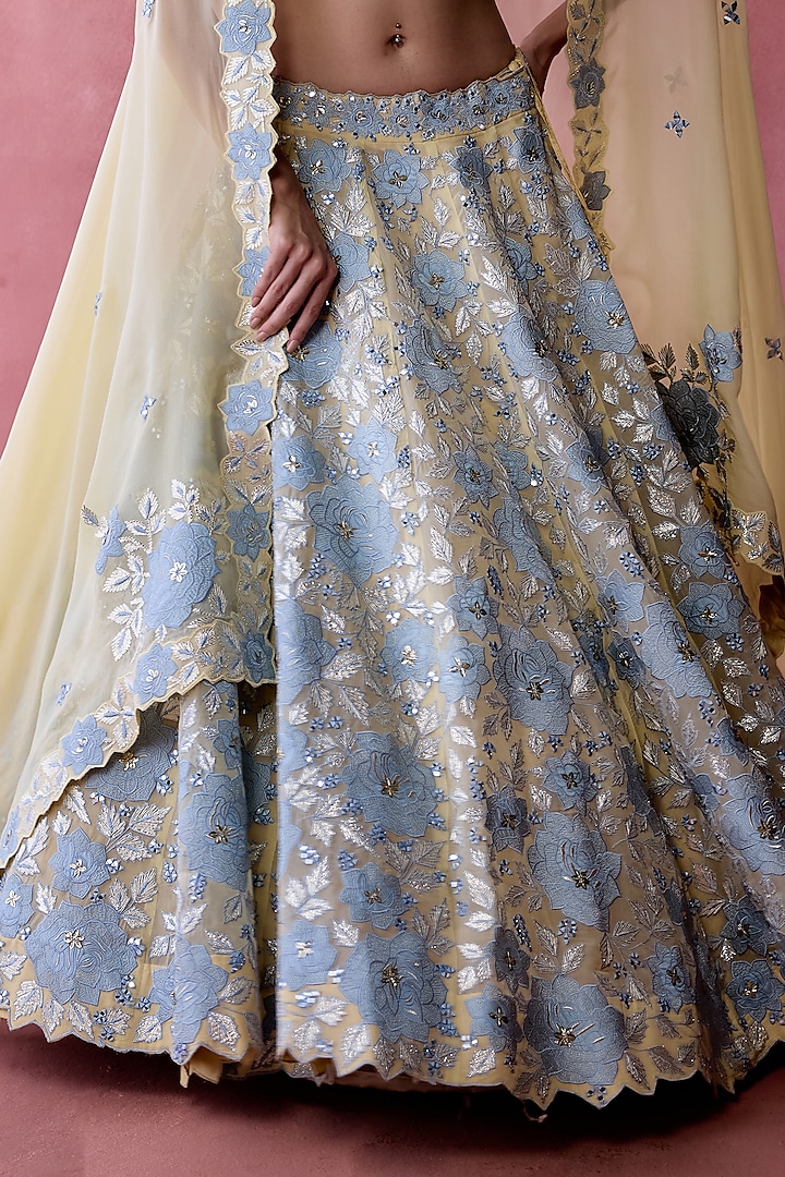 Yellow Organza Gota & Resham Embroidered Wedding Lehenga Set by Suhino at Pernia's Pop Up Shop