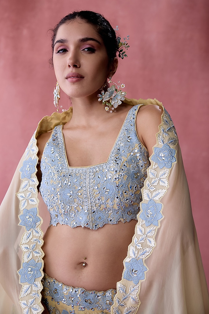 Yellow Organza Gota & Resham Embroidered Wedding Lehenga Set by Suhino at Pernia's Pop Up Shop