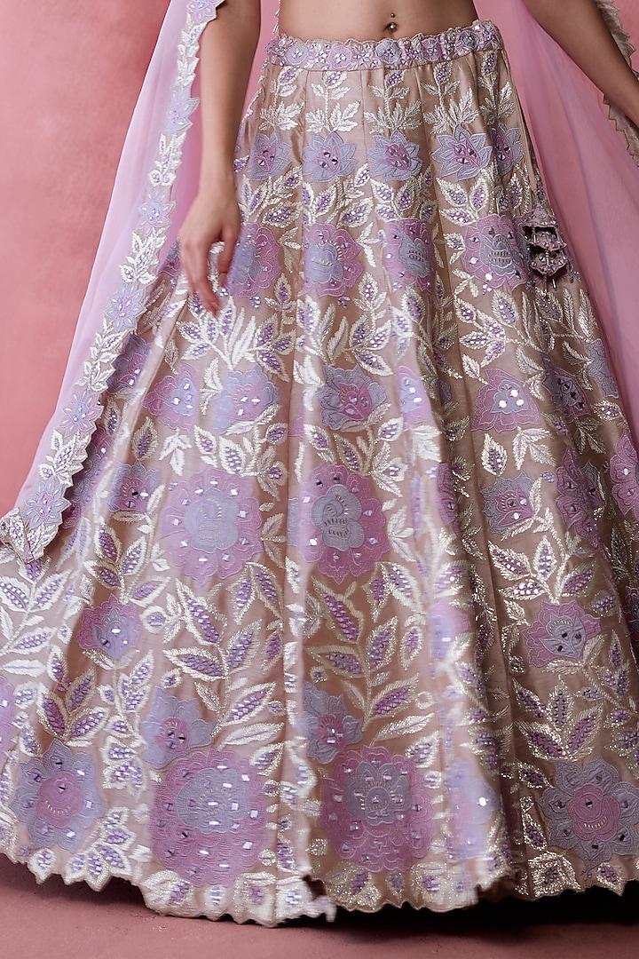 Champagne Slub Silk Gota & Resham Embroidered Wedding Lehenga Set by Suhino at Pernia's Pop Up Shop