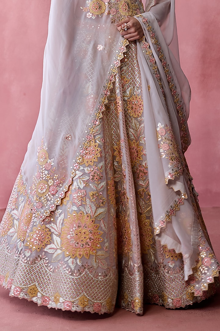 Grey Organza Gota & Resham Embroidered Wedding Lehenga Set by Suhino at Pernia's Pop Up Shop