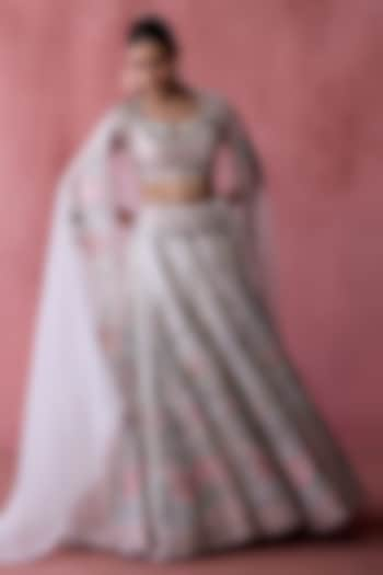 White Organza Gota & Resham Embroidered Wedding Lehenga Set by Suhino at Pernia's Pop Up Shop