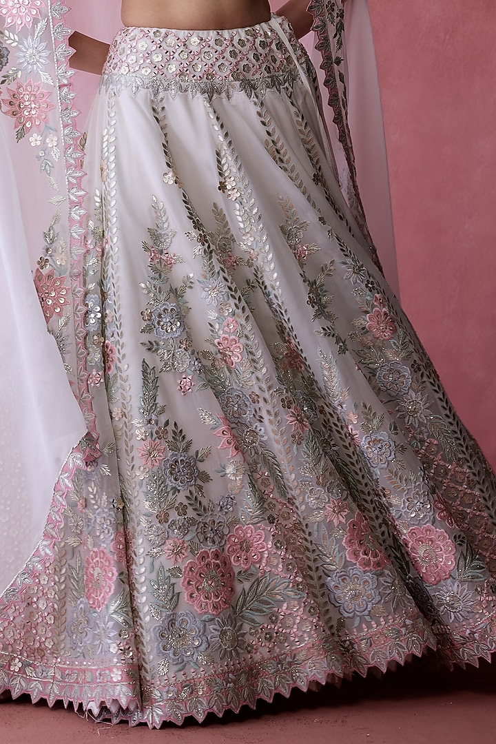 White Organza Gota & Resham Embroidered Wedding Lehenga Set by Suhino at Pernia's Pop Up Shop