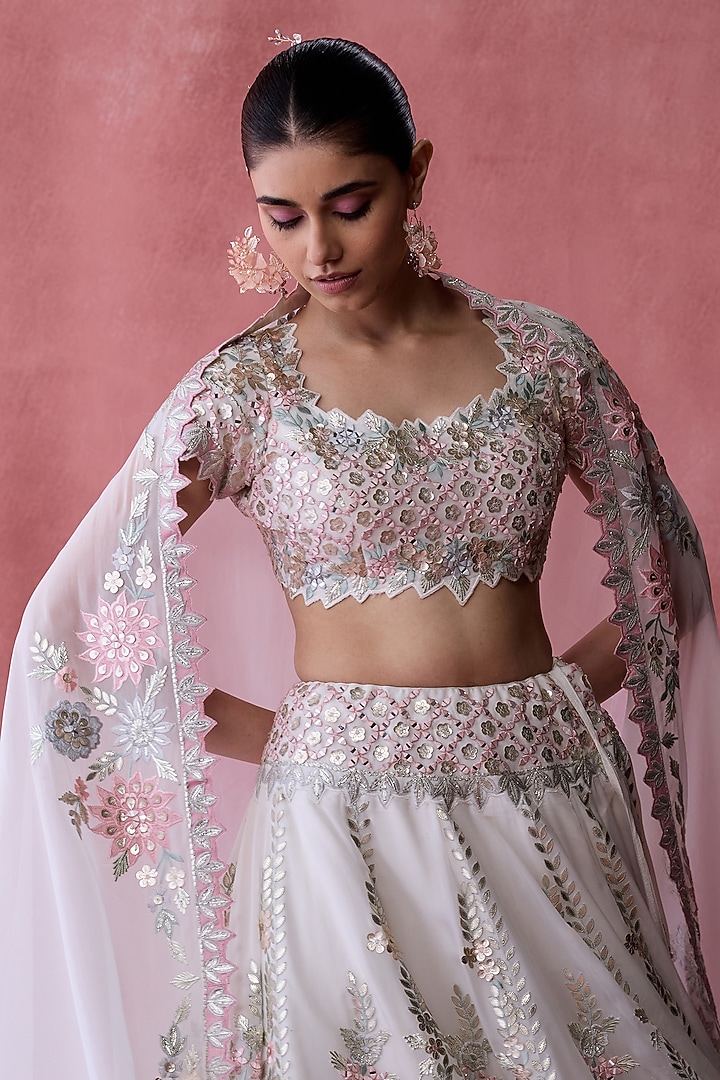 White Organza Gota & Resham Embroidered Wedding Lehenga Set by Suhino at Pernia's Pop Up Shop