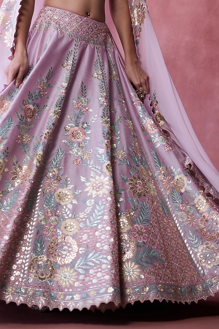 Purple Slub Silk Gota & Mirror Embroidered Wedding Lehenga Set by Suhino at Pernia's Pop Up Shop