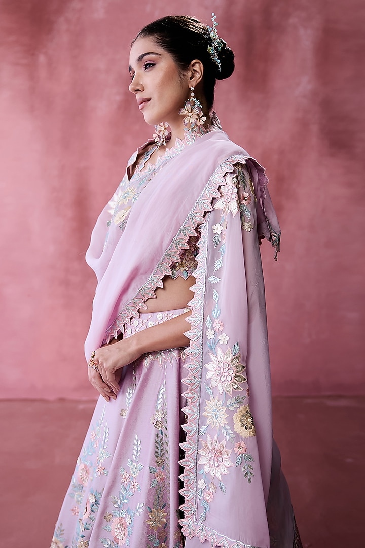 Purple Slub Silk Gota & Mirror Embroidered Wedding Lehenga Set by Suhino at Pernia's Pop Up Shop