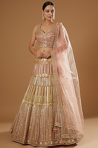 Rose Gold Embroidered Lehenga Set by Suhino