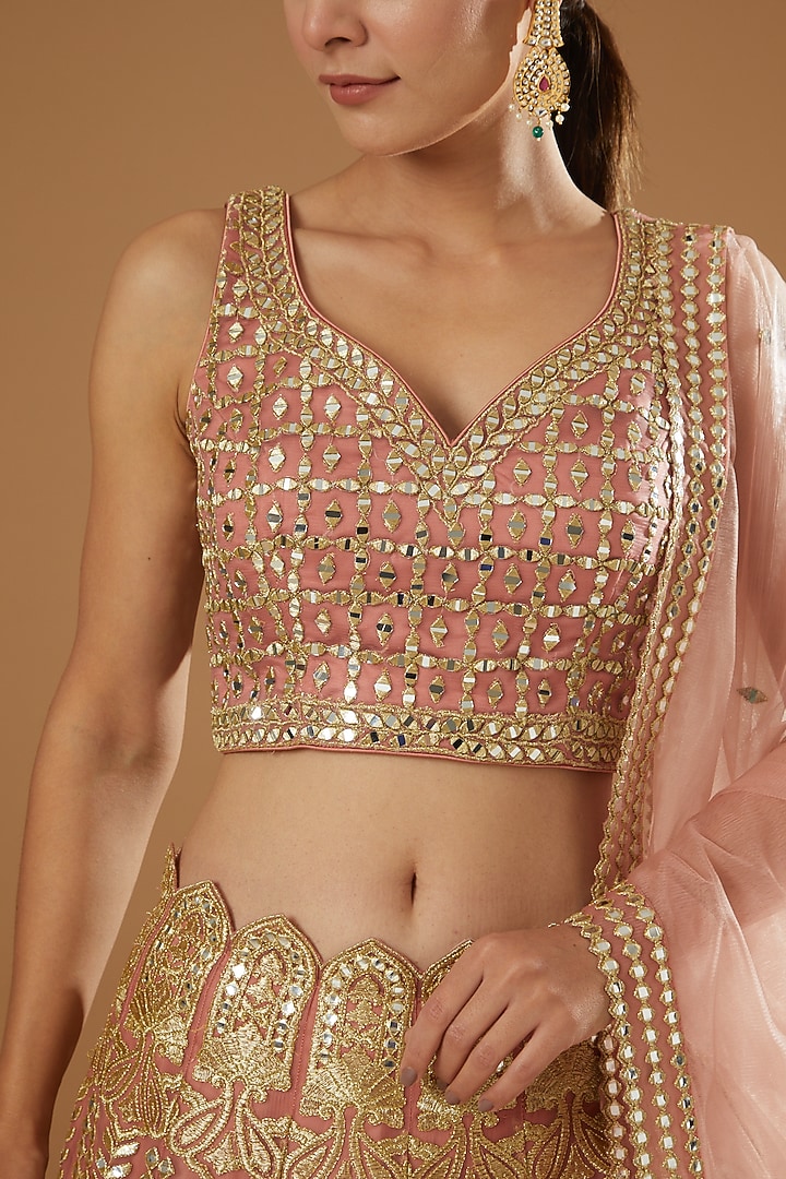 Rose Gold Embroidered Wedding Lehenga Set by Suhino at Pernia's Pop Up Shop