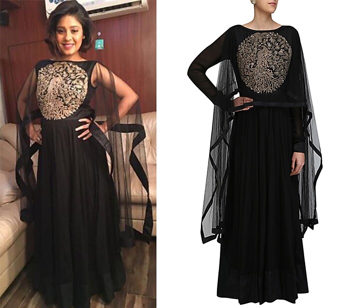 Black embroidered kalidaar kurta with drape sleeves available only at Pernia's Pop Up Shop.