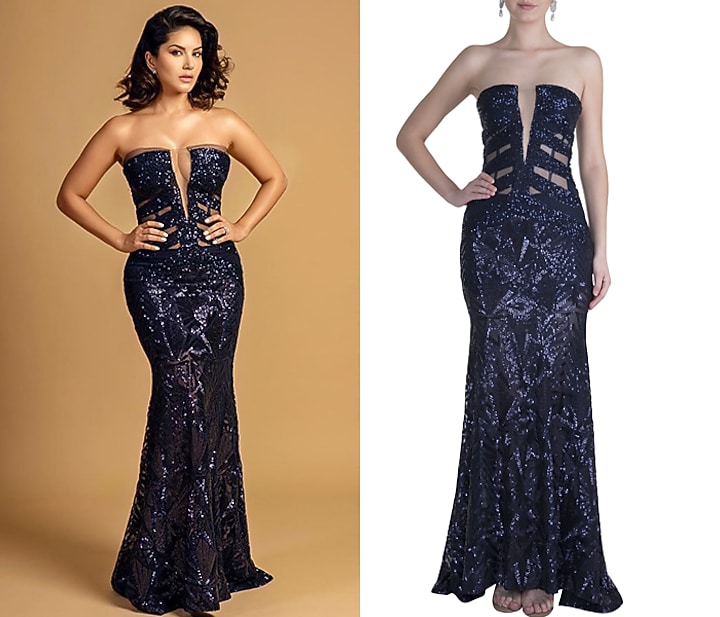 Midnight Blue Embroidered Sequins Tube Gown by Neeta Lulla at Pernia's Pop Up Shop