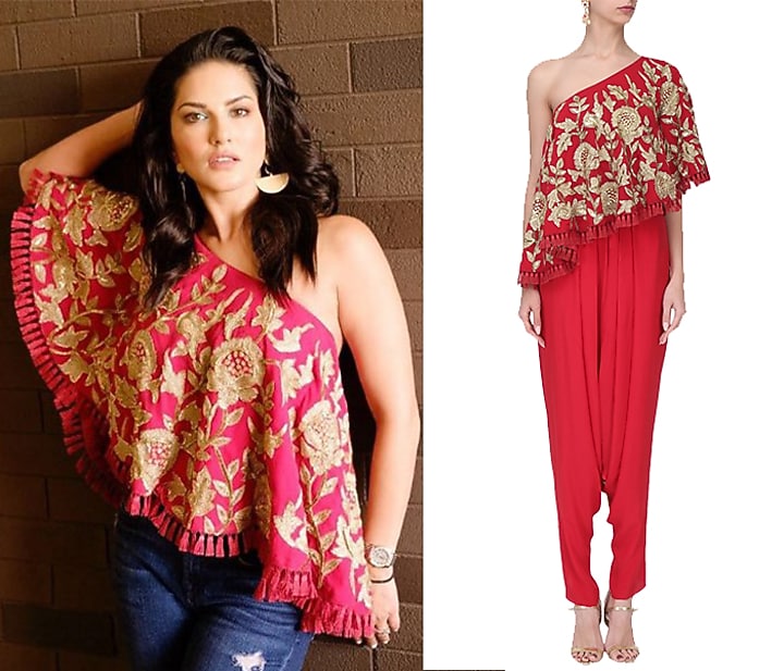 Red zardozi embroidered cape with dhoti set available only at Pernia's Pop Up Shop.