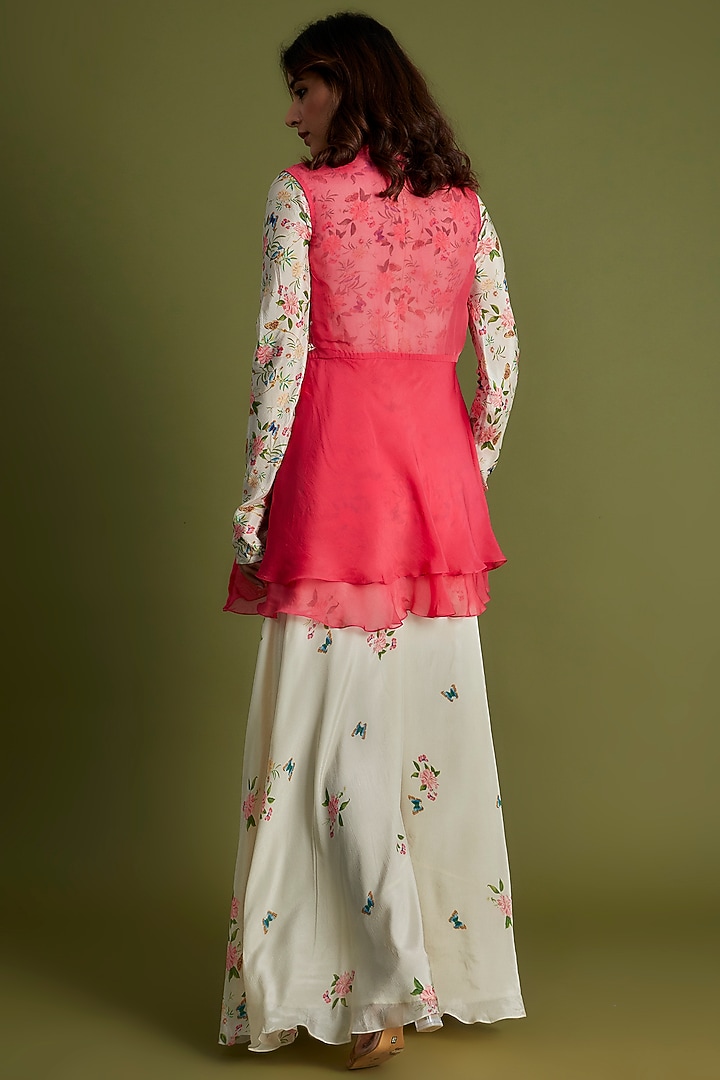 Off-White Georgette Crepe Embroidered Party Wear Sharara Set by Suruchi Parakh at Pernia's Pop Up Shop