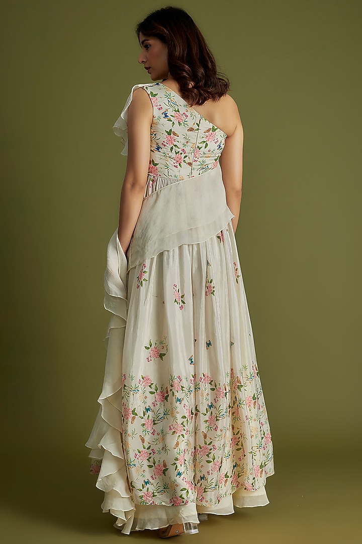 White Crepe Georgette Flared Pant Set by Suruchi Parakh at Pernia's Pop Up Shop