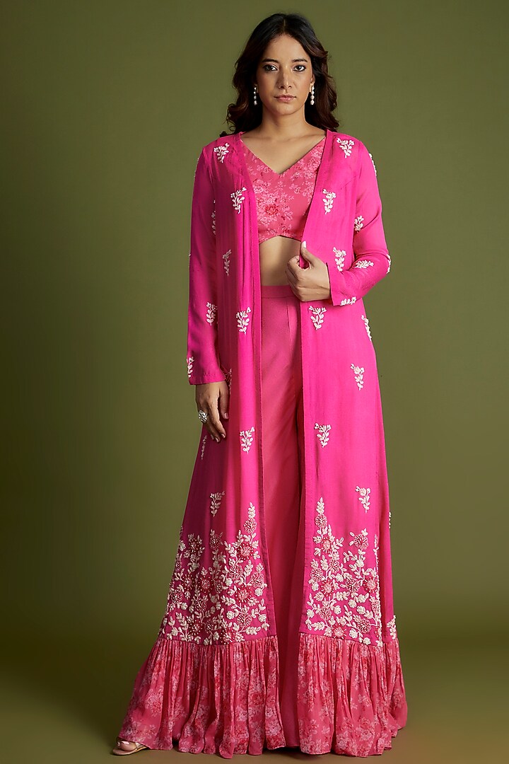 Pink Georgette Jacket Set by Suruchi Parakh at Pernia's Pop Up Shop
