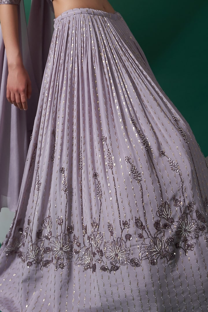 Lilac Satin Silk & Georgette Crepe Hand Embroidered Wedding Lehenga Set by Suruchi Parakh at Pernia's Pop Up Shop