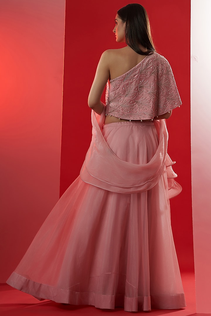 Pink Satin Silk & Organza High-Low Wedding Lehenga Set by Suruchi Parakh at Pernia's Pop Up Shop