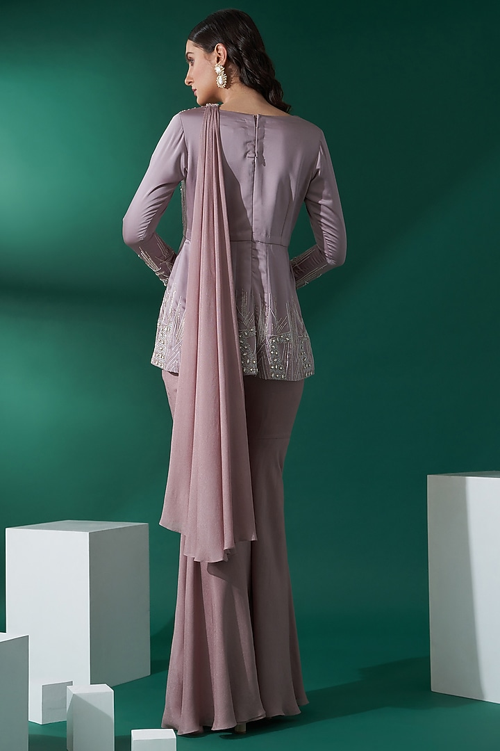 Nude Brown Georgette & Satin Flared Wedding Sharara Set by Suruchi Parakh at Pernia's Pop Up Shop