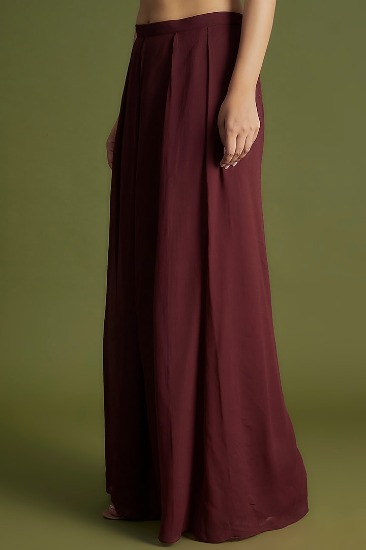 Wine Chanderi Silk & Georgette Flared Pant Set by Suruchi Parakh at Pernia's Pop Up Shop
