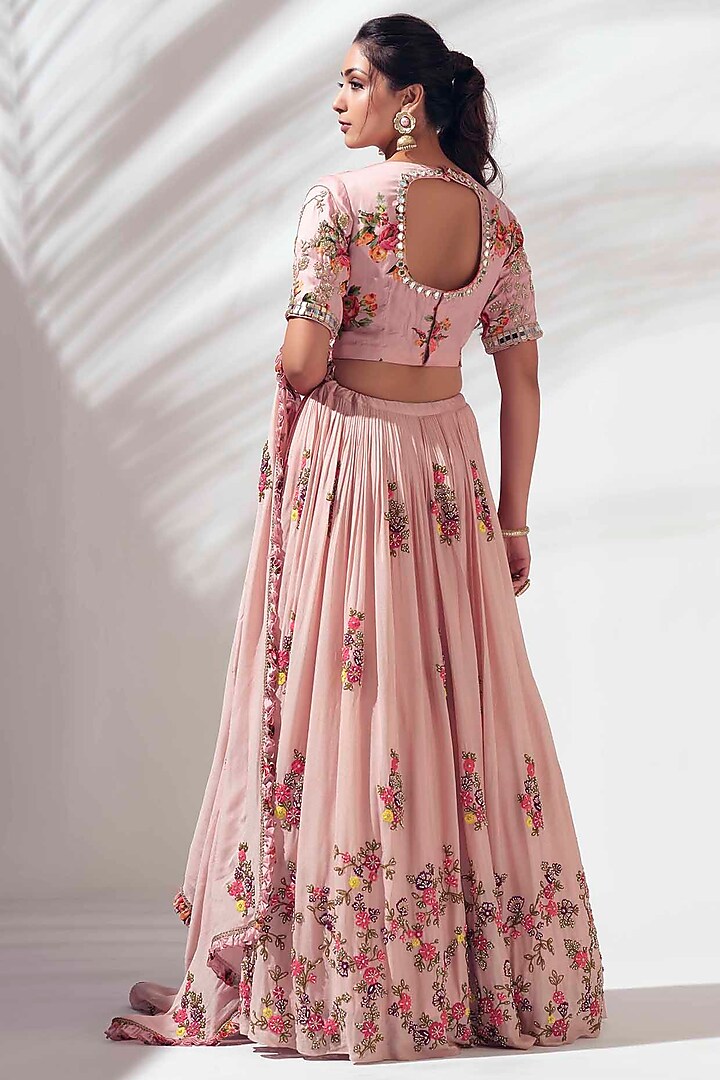 Blush Pink Georgette Crepe Embroidered Wedding Lehenga Set by Suruchi Parakh at Pernia's Pop Up Shop