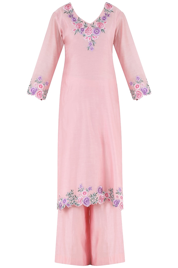 Pink thread embroidered kurta and palazzo pants set available only at Pernia's Pop Up Shop.