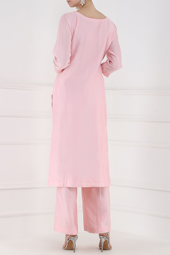 Blush pink thread embroidered kurta and palazzo pants set available only at Pernia's Pop Up Shop.