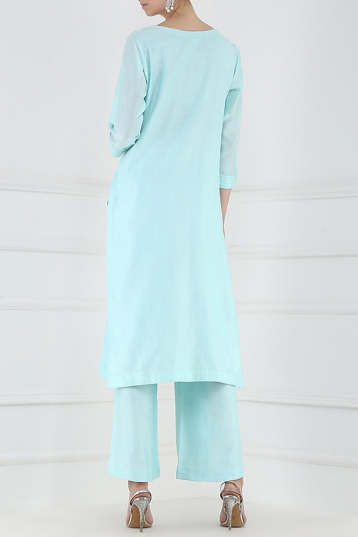 Powder blue thread embroidered kurta and palazzo pants set available only at Pernia's Pop Up Shop.