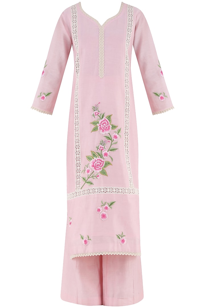 Blush Pink Embroidered Motifs Kurta and Palazzo Pants Set by Surabhi Arya