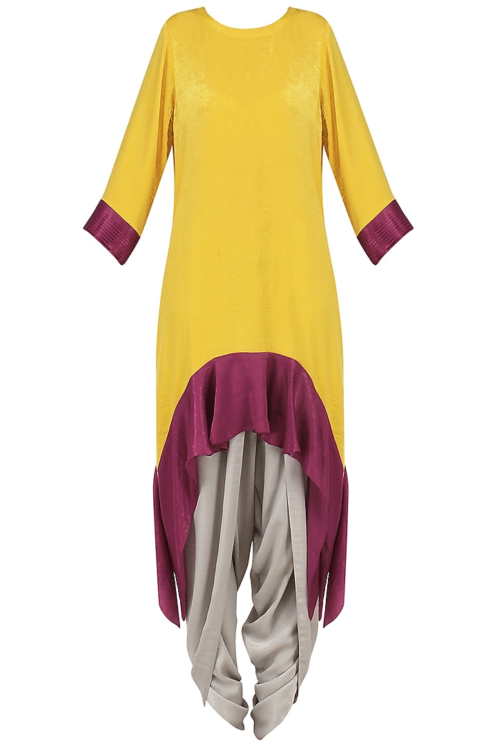 Yellow Asymmetric Tunic with Dhoti Pants Set by Surabhi Arya