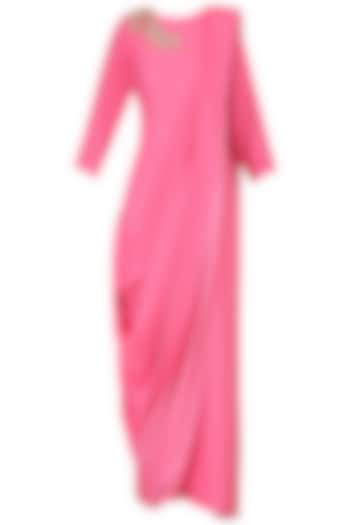 Hot Pink Embroidered Drape Gown by Surabhi Arya