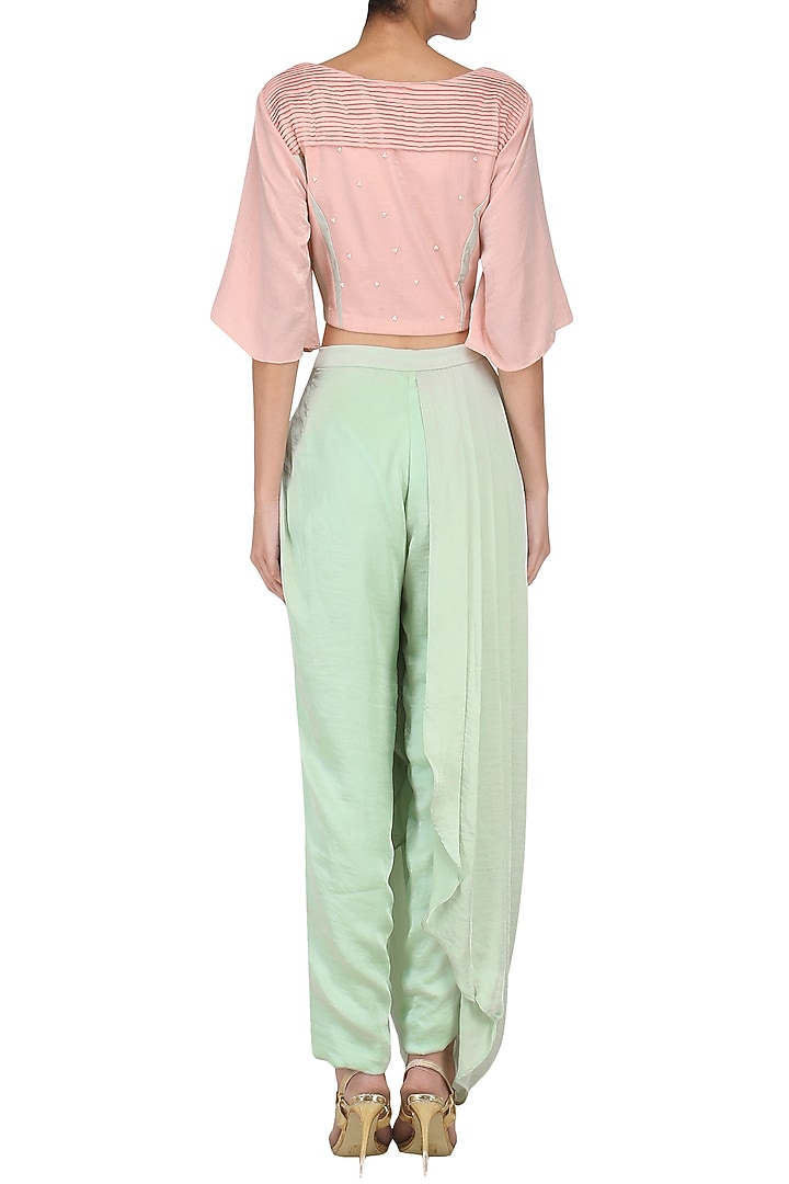Pink embroidered top with drape dhoti pants set available only at Pernia's Pop Up Shop.