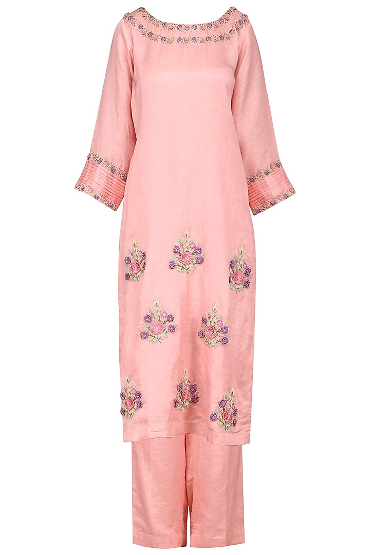 Pink embroidered kurta with palazzo pants available only at Pernia's Pop Up Shop.