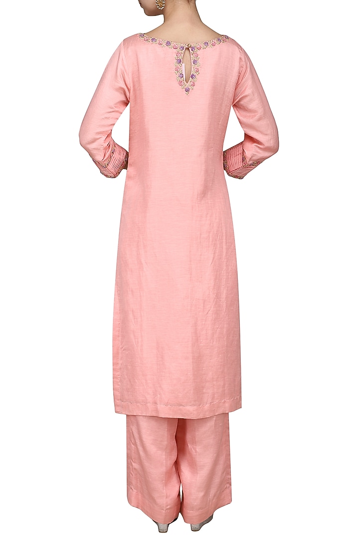 Pink embroidered kurta with palazzo pants available only at Pernia's Pop Up Shop.