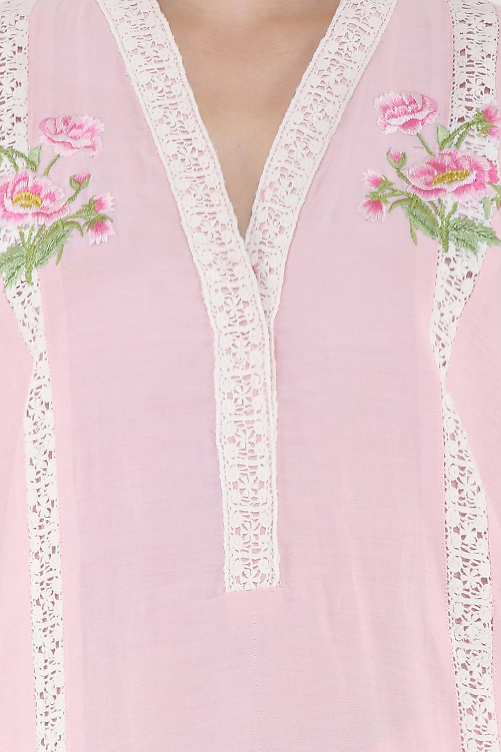 Powder pink embroidered kurta and palazzo pants set available only at Pernia's Pop Up Shop.