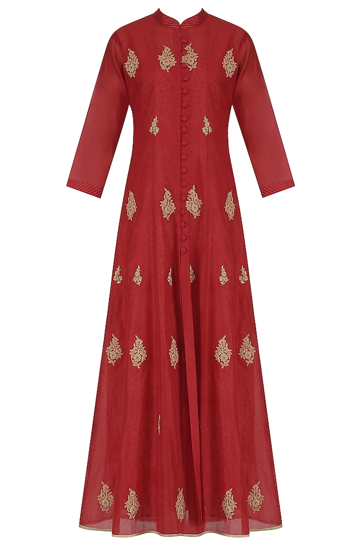 Red kasab embroided anarkali and slip available only at Pernia's Pop Up Shop.