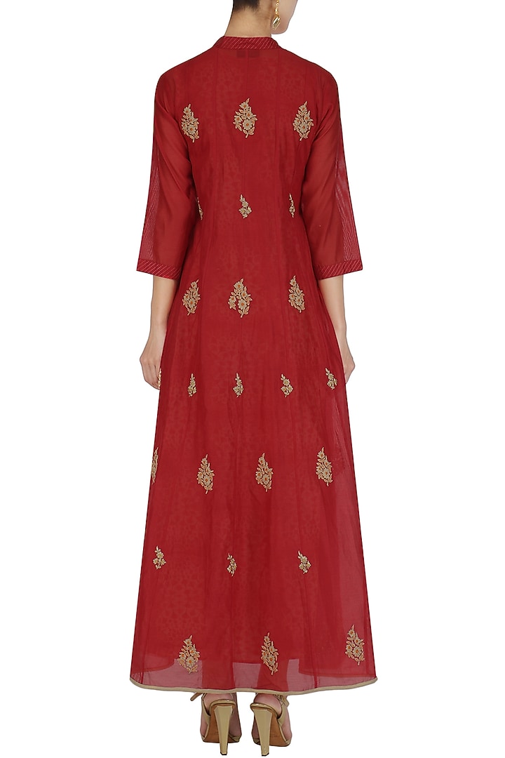Red kasab embroided anarkali and slip available only at Pernia's Pop Up Shop.