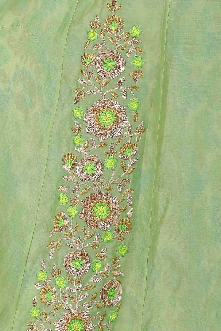 Green charkhi gota embroidered anarkali with printed slip available only at Pernia's Pop Up Shop.