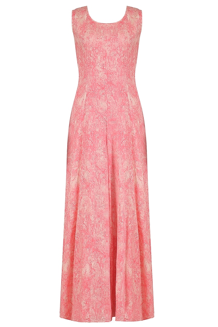 Pink resham embroidered asymmetric long jacket with A-line slip available only at Pernia's Pop Up Shop.