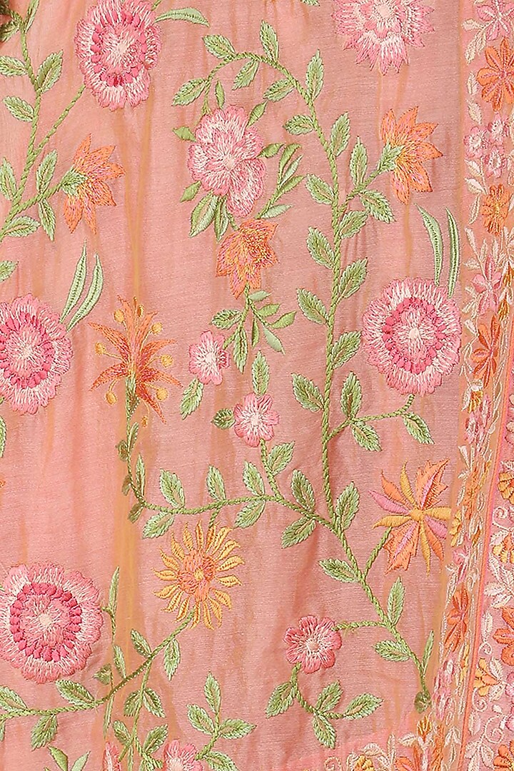 Pink resham embroidered asymmetric long jacket with A-line slip available only at Pernia's Pop Up Shop.