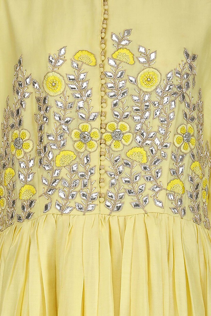 Yellow gota patti and thread work gathered anarkali available only at Pernia's Pop Up Shop.