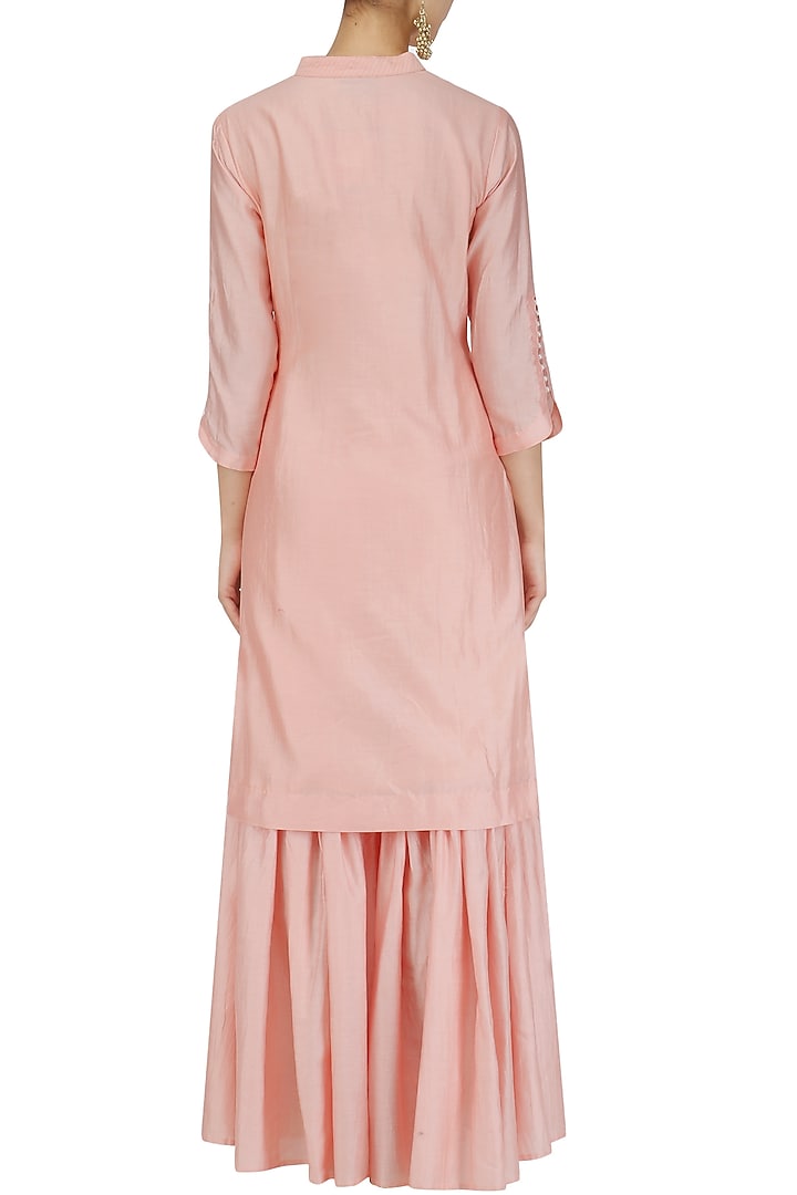 Pink Bird motif embroidered kurta and gharara set available only at Pernia's Pop Up Shop.
