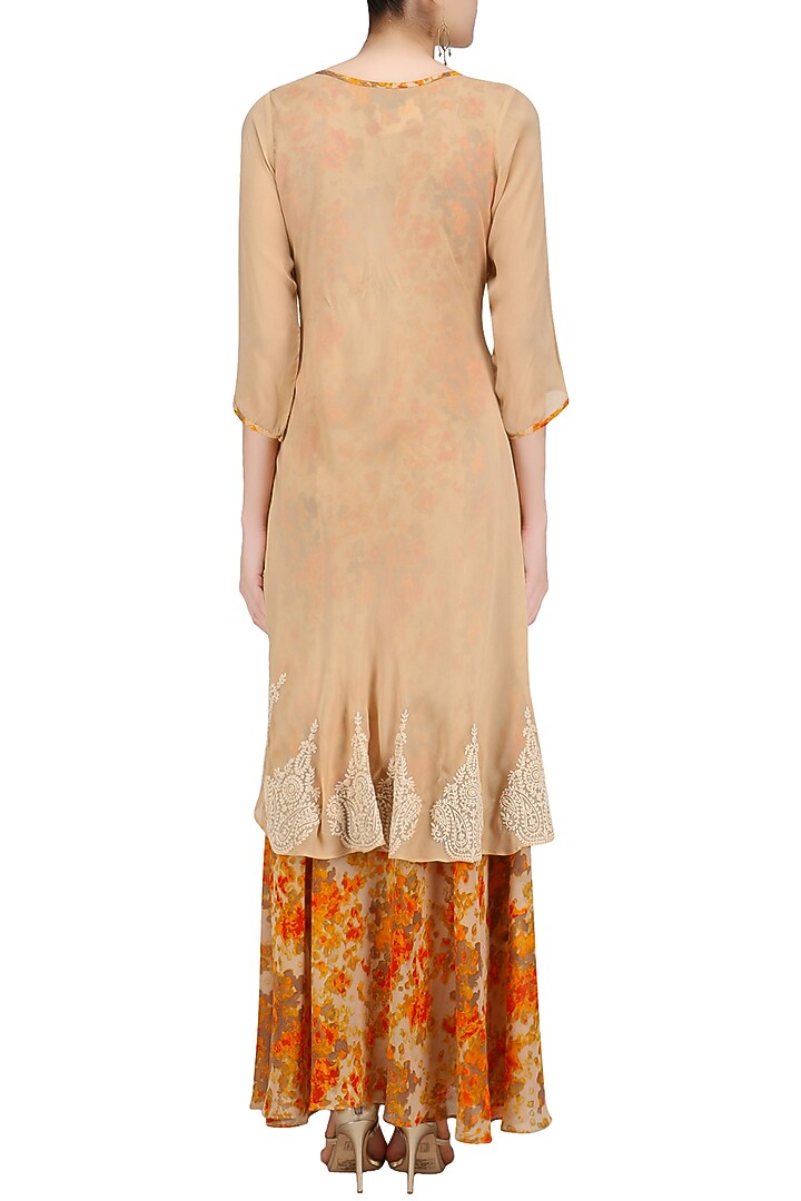Beige dori embroidered and printed underlay tunic available only at Pernia's Pop Up Shop.