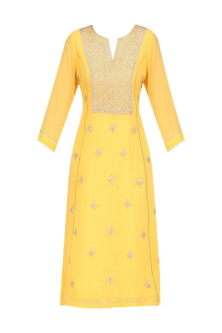 Yellow Gota Patti Embroidered Long Tunic by Surabhi Arya