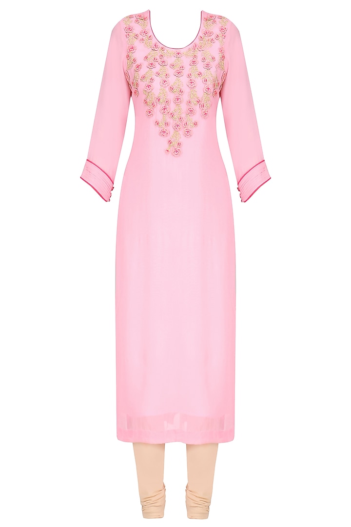 Baby pink and gold embroidered long tunic available only at Pernia's ...