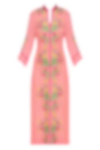 Pink Floral Thread Embroidered Long Tunic by Surabhi Arya