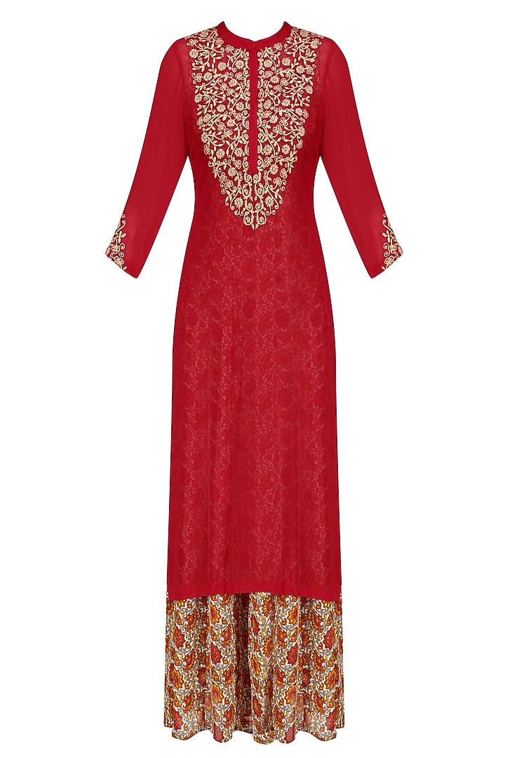 Red floral embroidered and printed underlay tunic available only at Pernia's Pop Up Shop.