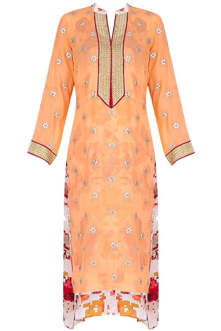 Orange tunic with floral printed underlayer available only at Pernia's Pop Up Shop.