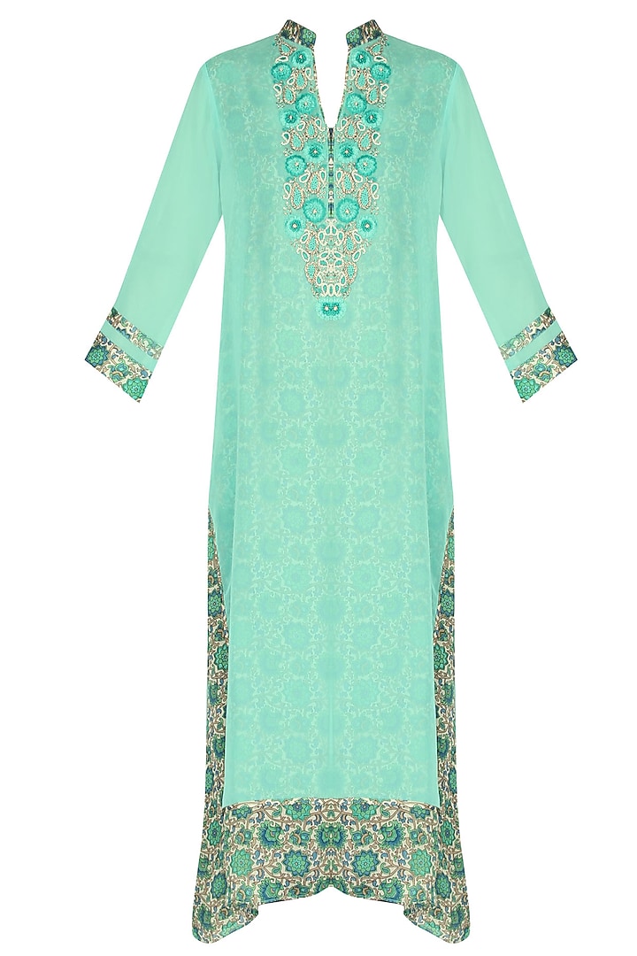 Blue and silver threadwork embroidered tunic by Surabhi Arya
